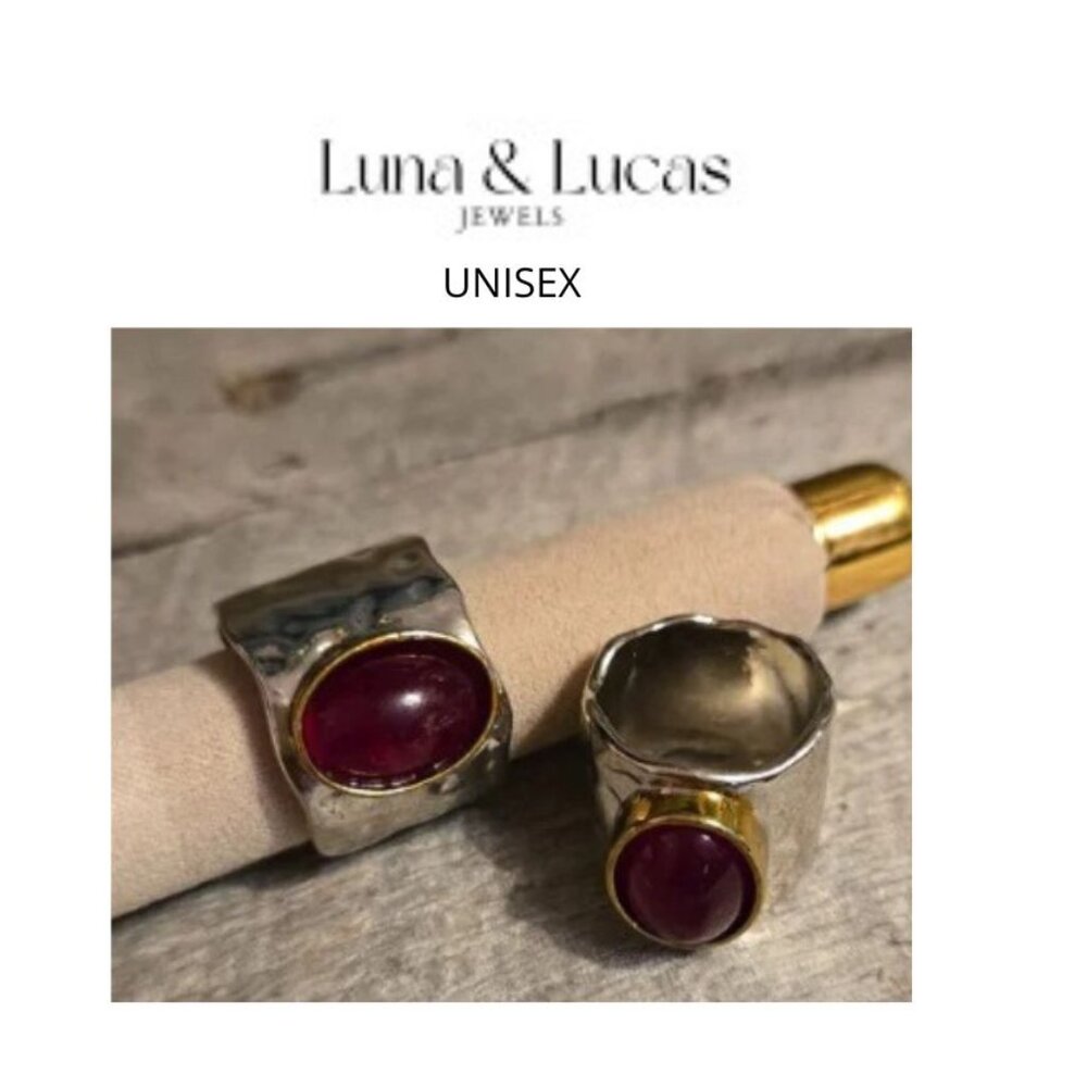 NWT Unisex Silver Gold Red Stone Ring multiple sizes